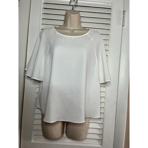 Classic Philopsophy clothing ivory blouse with flutter sleeves L work casaul - Picture 1 of 4